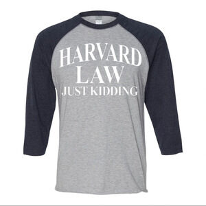 NEW Mens Lat Harvard Law Just Kidding College 3/4 Sleeve Baseball Shirt S-2XL